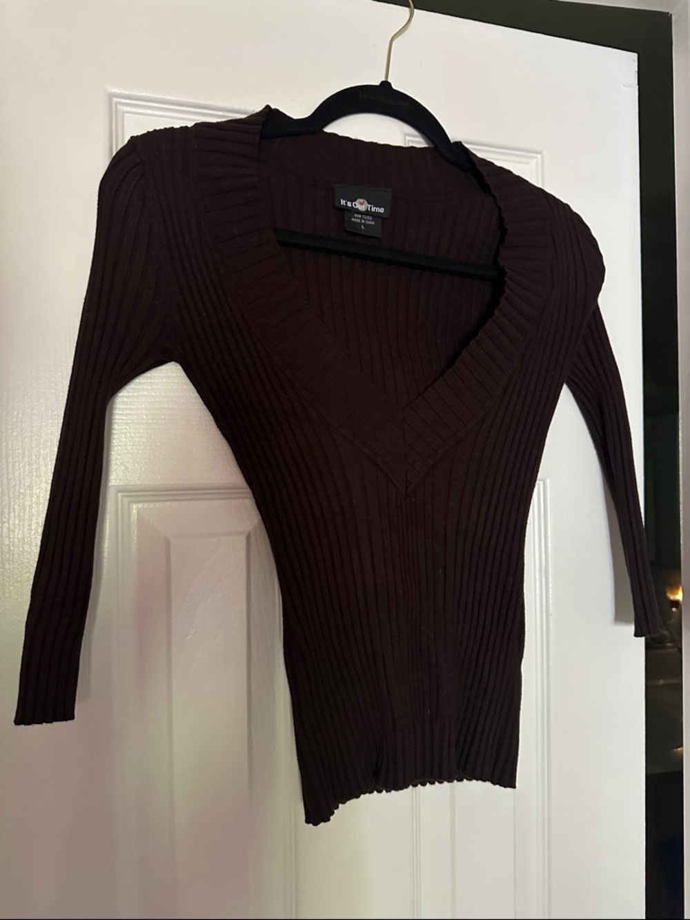It's Our Time Ribbed V-Neck Sweater in Dark Brown